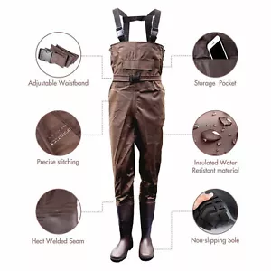 2-Ply Chest Waders Nylon Hunting Fishing Waterproof Rubber Bootfoot 6-13 size - Picture 1 of 17