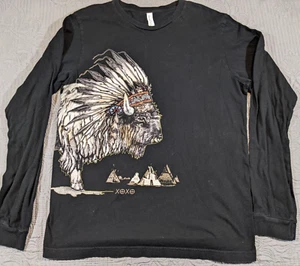 Buffalo Indian Headress Bella & Canvas Graphic T Shirt Lg Black Bejewelled Y2K - Picture 1 of 8