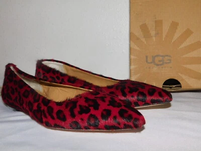NUEVOS MOCASINES PLANOS PARA MUJER TALLA 7 ROJO UGG LEOPARDO LINDA PELO VACA HECHOS EN ITALIA Foto 1 de 4