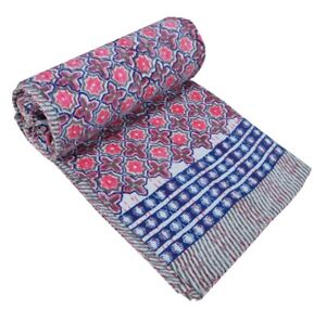 Indian Red Handmade Block Vintage Kantha Quilt Bedspread Throw Cotton Blanket