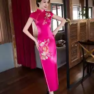 New Ladies Cheongsam Dress Qipao Dresses Women Black Red Traditional Chinese - Picture 1 of 13