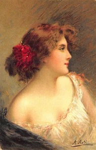 Beautiful Woman Signed A. Asti Postcard - Picture 1 of 2