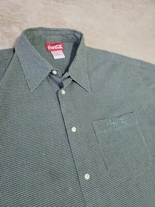 Everything Coca Cola mens button shirt XL Green check w/ pocket embroidered 90s - Picture 1 of 5