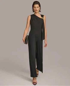 Donna Karan women's black asymmetric neck sleeveless jumpsuit size 14 NEW w/TAGS - Picture 1 of 6