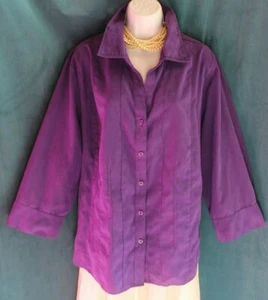 DRESSBARN Purple Suede Feel Button Blouse 3/4 Sleeve Sz 22 24 Tunic Top Washable - Picture 1 of 4