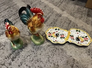 Vintage Keramik Hähne National Potteries Co, Japan und Vintage Hahn Süßigkeitenschale - Bild 1 von 12