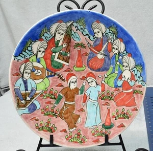 VTG Kutahya Turkey SIGNED Mavi Deniz Hand Painted Pottery Plate 9” Light Crazing - Picture 1 of 5