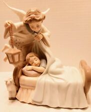 New ListingPorcelain Statue Ceramic Handcrafted Angel w Child, Lantern . Lladro' exquisite