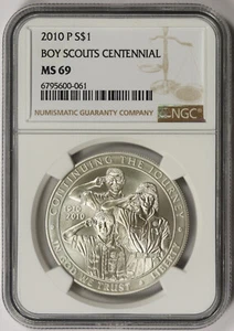 2010-P Boy Scouts Centennial Silver Modern Commemorative Dollar $1 MS 69 NGC - Picture 1 of 4