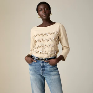 NEW J.Crew women size 3X Mariner jersey long-sleeve T-shirt Nude embellishment - Picture 1 of 12