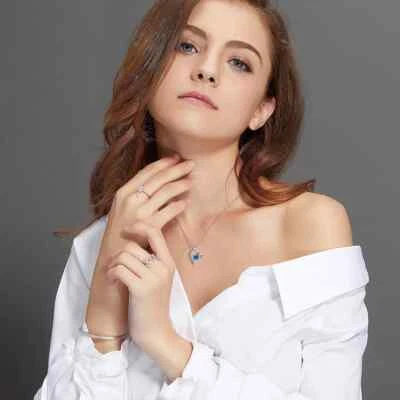 Collar Colgante Corazón Piedra Natal Regalo San Valentín Oro Blanco 14k Emma Manor Foto 1 de 4