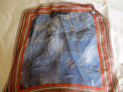 DOLCE & GABBANA VINTAGE RUNWAY GORGEOUS DENIM PRINT SILK SCARF - Image 1 of 4