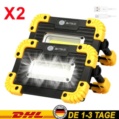 2x LED Arbeitsleuchte Baustrahler Akku Aufladbar Flutlicht Werkstattlampe DE~ - Bild 1 von 4