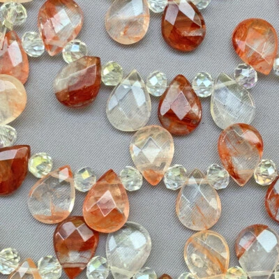 Cuarzo Fuego 10x15mm Facetado Briolette Lágrima SemiPrecioso Q14 Cuentas por Paquete Foto 1 de 2