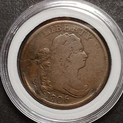 1806 Draped Bust Half Cent Bent Small 6 Stemless 200+Year Old 1/2 Cent #BE70 - Image 1 of 4