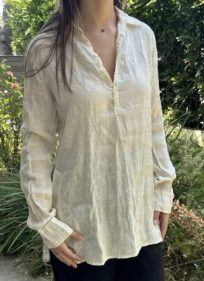 Blusa túnica 100 % lino amarillo pergamino nueva con etiquetas tonos CP talla XS Foto 1 de 4