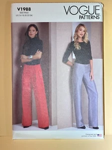 Vogue Misses' WIDE LEG LOW RISE PANTS, V1988 Size U5 (16 - 24) - Picture 1 of 4