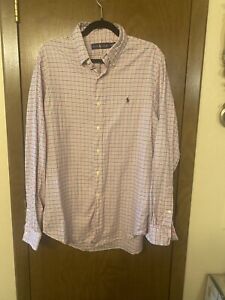 Ralph Lauren Button Down Shirt Pink Blue And White. Plaid Size L