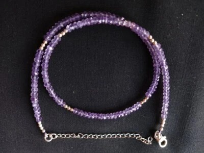 Natural Amethyst Faceted Rondelle Gemstone Beaded Silver Filled Necklaces 18'' - Image 1 of 4