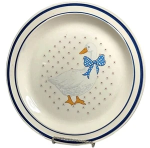 Vtg Plate Blue White Bow Goose Duck 10" 80s Cottage Cottagecore Country - Picture 1 of 4