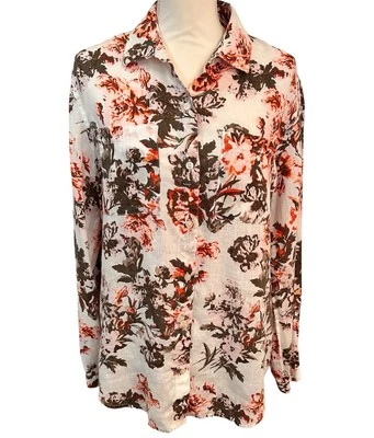 LORD&TAYLOR Shirt 100% Linen Printed Button-up Floral Size Large Long Tunic - Image 1 of 4