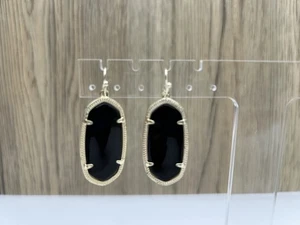 Kendra Scott Elle Gold Drop Earrings In Black EUC - Picture 1 of 4