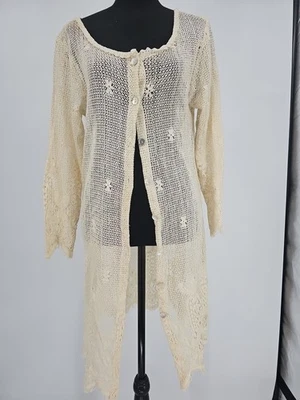 Cárdigan de encaje vintage Queen Anne's pequeño beige de Eileen West Neiman Marcus  Foto 1 de 4