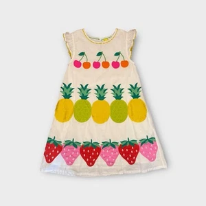 Mini Boden Cherry Pineapple Strawberry Fruit Applique White Dress - Picture 1 of 7