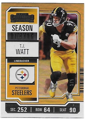 2023 PANINI CONTENDERS TJ WATT SEASON TICKET GOLD HOLO FOIL  PRIZM 3/5 STEELERS - Image 1 of 2
