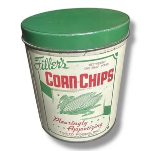 Vintage 1940er Füller Mais Chips halbes Pfund Blechdose Tisto Foods Cincinnati OH - Bild 1 von 4