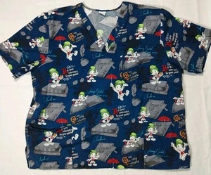 Disney Jiminy Cricket Scrub Top Women's 3XL Pinocchio Blue Medical Scrubs *READ - Picture 1 of 4
