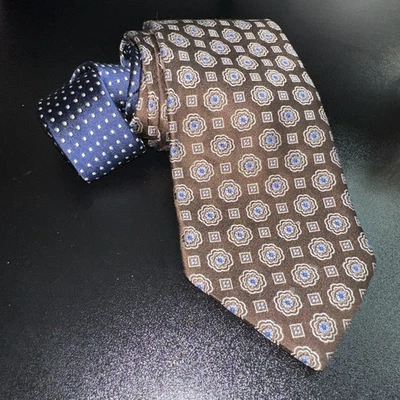 Corbata vintage Tommy Hilfiger 100 % seda marrón, azul, blanca lunares hecha en EE. UU. Foto 1 de 4