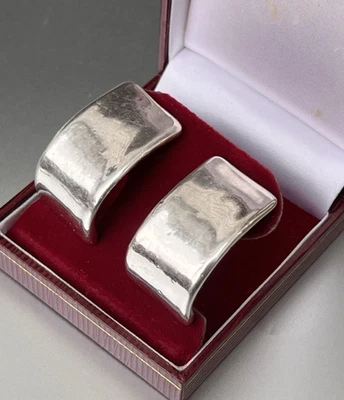 Vtg Sterling Bat Ami Scoop Hoop Wide Earrings, Electroform Modernist, Lever Back - Image 1 of 4