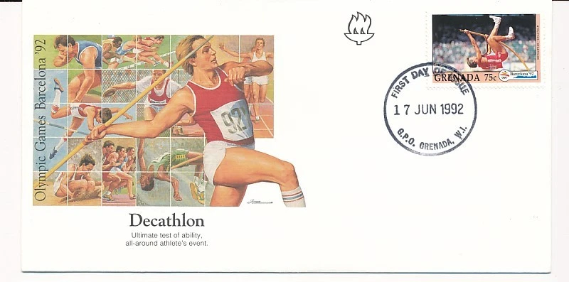 D90012 Decathlon Olympics Barcelona 1992 FDC Grenada - Image 1 of 1