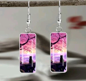 black cat earrings Floral fashion jewelry NEW Free Shipping  - Picture 1 of 2