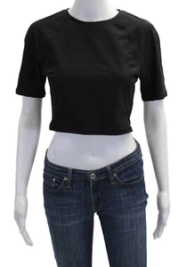 The Upside Women's Round Neck Short Sleeves Workout Cropped Top Black Size L - Picture 1 of 6