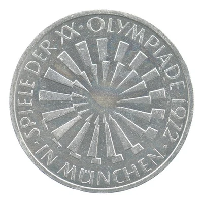 PRATA - Tamanho de um quarto - 1972 Alemanha 10 Marcas - Moeda de Prata Mundial *715 - Imagem 1 de 3