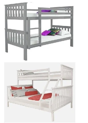 Wooden Bunk Bed Double Triple or Single Size Large Model With Mattress Option - Image 1 of 2