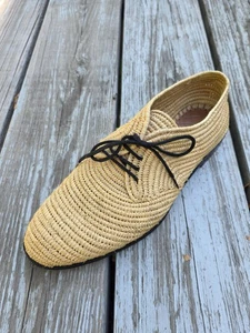 Bottega Veneta Schuhe Damen Größe 37,5 Natur Raffia Gewebt Schnürschuhe Oxford-Schuhe - Bild 1 von 13