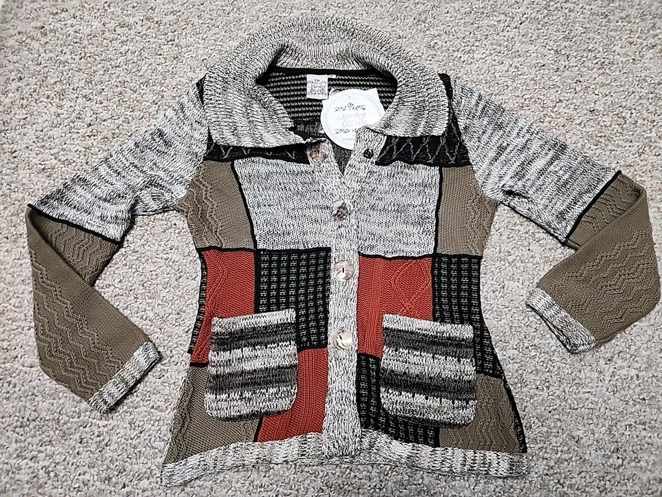 Blazer Chaqueta Parejil y Salvia Pequeño Algodón Artístico Patchwork Bolsillos Botones Nuevo con Etiquetas  Foto 1 de 4