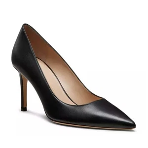 Stuart Weitzman Power 75 Pumps Black Leather Upper Size 7.5 NIB Dressy Elegant - Picture 1 of 12