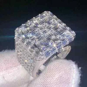 3.10Ct Baguette Cut Real Moissanite Men's Engagement Ring 14K White Gold Plated - Picture 1 of 6