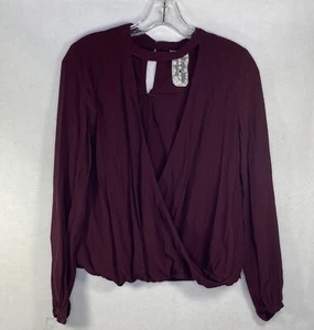 Sadie & Sage Top Purple Large Womens Long Sleeve Cross Over Front Elastic Waist - Picture 1 of 12
