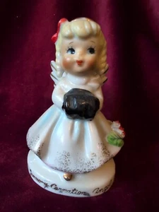 Vintage Enesco January Carnation Birthday Girl Angel Figurine Muff Japan - Picture 1 of 10