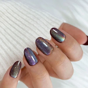 24 pz stampa quadrata media sulle unghie arcobaleno occhio di gatto unghie per salone nail art falso - Foto 1 di 5