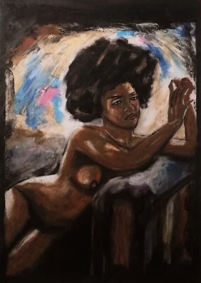 Black Woman Portrait Frau Abstrakt Gemälde Papier A4 Ölkreide Kunst abstract art - Bild 1 von 3