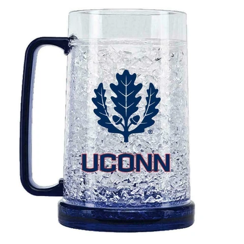 Connecticut Uconn 16 Oz Crystal Freezer Mug Cup Glass Cover