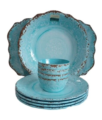 Cynthia Rowley Serving Tray, Large Bowl, Dinner Plates, & Fruit Cups Teal - New - Image 1 of 2