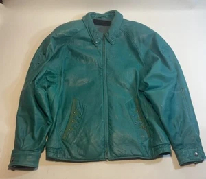 Pelle Pelle Teal Studded Leather Jacket Size 38 Vintage Marc Buchanan Blue Suede - Picture 1 of 13