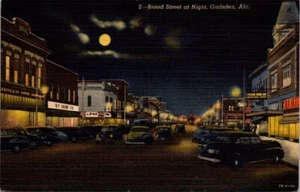 Postal Broad Street at Night Coches de colección Coches de calle Gadsden AL - Imagen 1 de 2